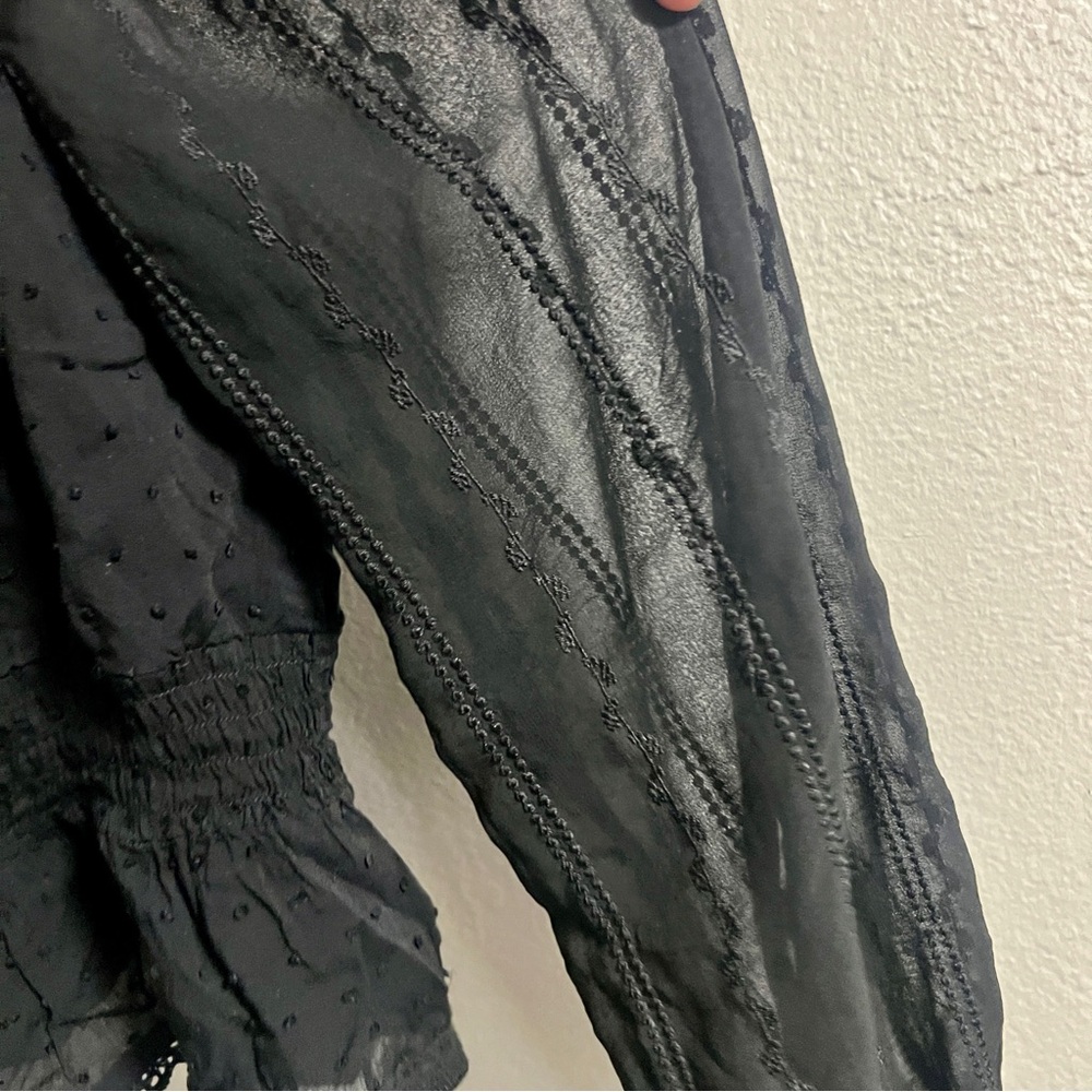 Urban Outfitters Sheer Boho Crop Blouse Women’s Size Medium Balloon Long Sleeves - Picture 11 of 13